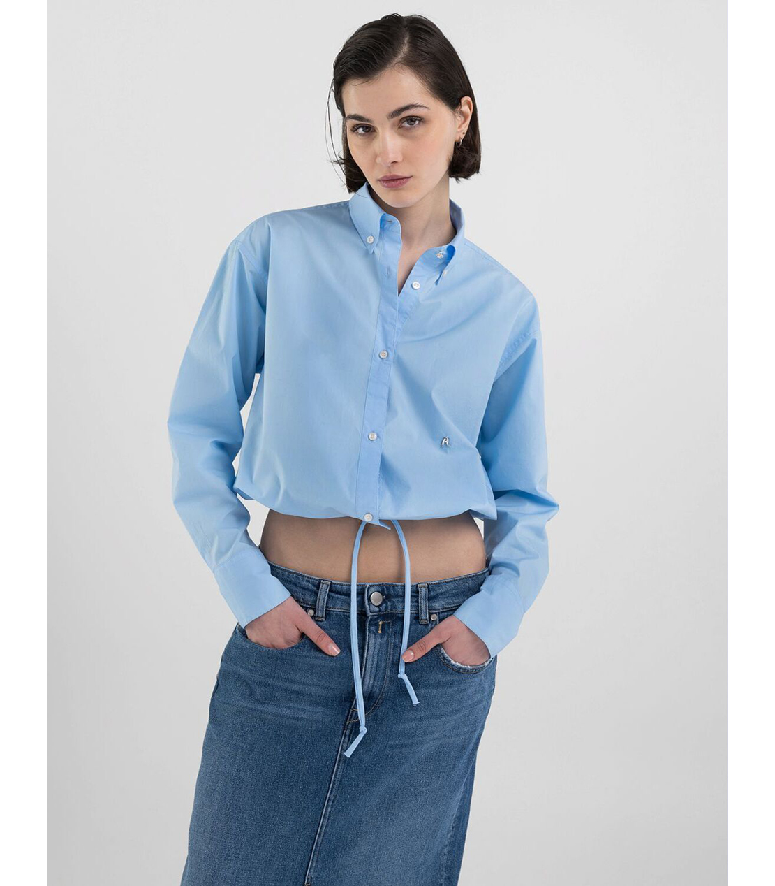 コットンポプリンドローストリングシャツ 詳細画像 スカイブルー 3